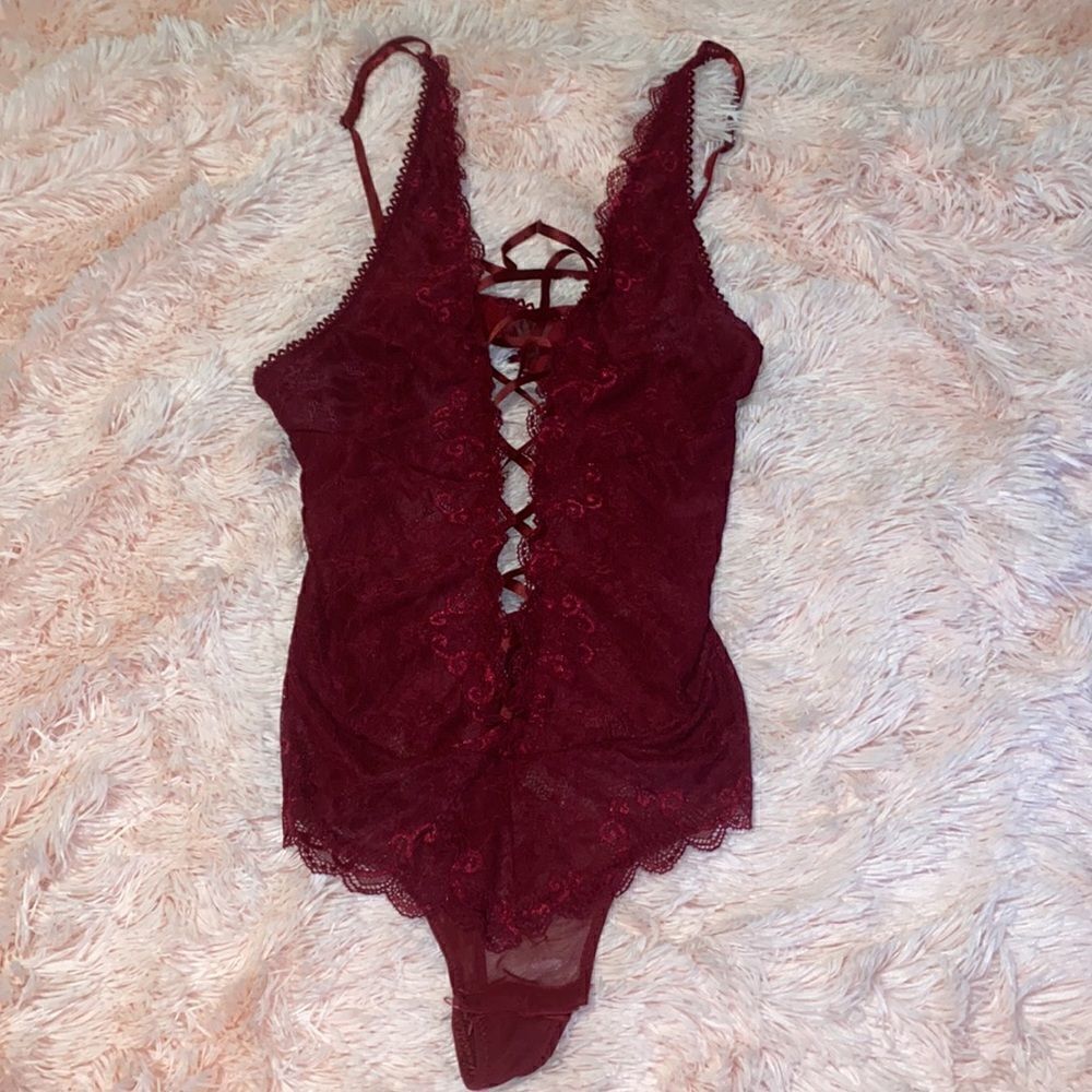 New with Tags Medium Burgundy Lacey Bodysuit Lingerie